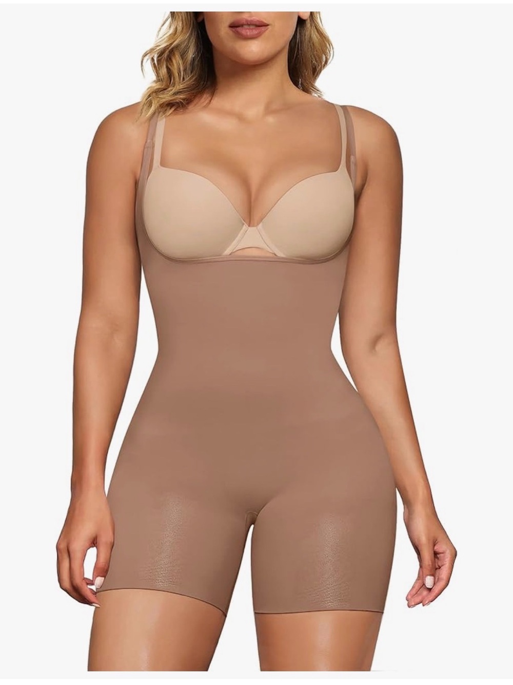 Women’s Nude Beige Open Bust Shapewear Tummy Control Bodysuits.